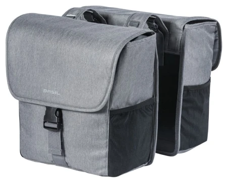 Sakwa miejska podwójna BASIL GO DOUBLE BAG 32L, mocowanie na paski, szary
