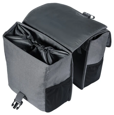 Sakwa miejska podwójna BASIL GO DOUBLE BAG 32L, mocowanie na paski, szary