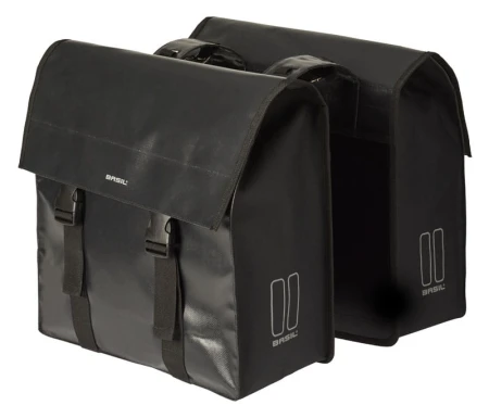 Sakwa miejska podwójna BASIL URBAN LOAD DB 48-53L, Universal Bridge System, wodoodporny brezent, czarna