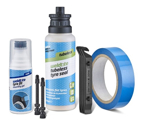 Przejdź do produktu Zestaw WELDTITE Complete Tubeless Conversion Sytstem MTB (Mleczko + Taśma + 3x Łyżka + Żel montażowy + 2x Zawór 55mm Presta)