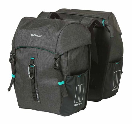 Sakwa miejska podwójna BASIL DISCOVERY M 18L, mocowanie na paski, wodoodporny poliester, black melee