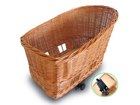 Kosz na tylny bagażnik BASIL PASJA REAR BASKET SENNA SYSTEM + CUSHION dla zwierząt 50cm, SENNA System, poduszka, wiklinowy natural (NEW 2024) - rove.pl