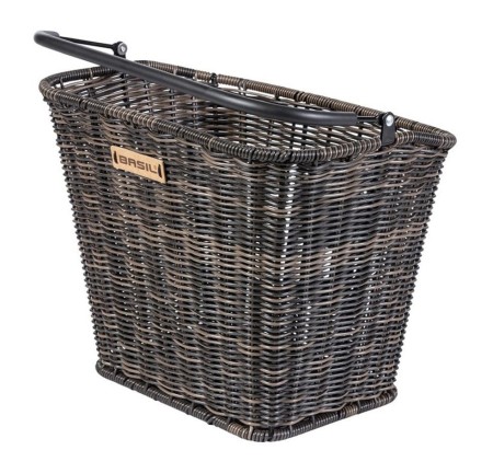 Kosz na kierownicę BASIL BREMEN RATTAN LOOK KF ratanowy + Płytka mocująca do kosza BASIL KLICKFIX ADAPTER PLATE system do mocowania na kierownicę odpinany (bez wspornika) nature brown ratan look (NEW 2024) - rove.pl