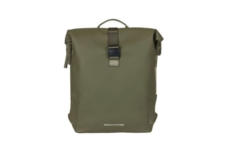 Plecak/Sakwa rowerowa BASIL SOHO BACKPACK NORDLICHT17L, mocowanie na haki Hook-On System, wodoodporny poliester, oświetlenie, moss green (NEW 2024) - rove.pl