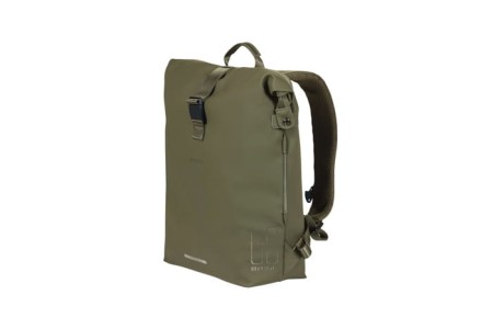 Plecak/Sakwa rowerowa BASIL SOHO BACKPACK NORDLICHT17L, mocowanie na haki Hook-On System, wodoodporny poliester, oświetlenie, moss green (NEW 2024) - rove.pl