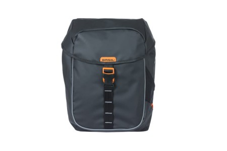 Sakwa miejska podwójna BASIL MILES TARPAULIN DOUBLE PANNIER BAG 34L, Universal Bridge System, 100% wodoodporna black orange (NEW 2024) - rove.pl