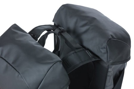 Sakwa miejska podwójna BASIL MILES TARPAULIN DOUBLE PANNIER BAG 34L, Universal Bridge System, 100% wodoodporna black orange (NEW 2024) - rove.pl