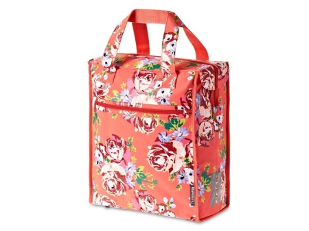 Sakwa miejska pojedyncza BASIL BLOSSOM ROSES SHOPPER 19L, mocowanie na haki Hook-On System, wodoodporny poliester, czerwona (DWZ) - rove.pl