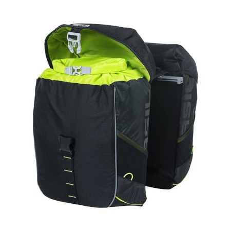 Sakwa turystyczna podwójna BASIL MILES DOUBLE PANNIER BAG 32L MIK System (ready to go), 100% wodoodporna black lime (NEW 2024) - rove.pl