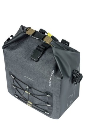 Sakwa pojedyncza BASIL NAVIGATOR STORM SINGLE PANNIER BAG M 12-15 L, Hook On System, wodoodporna, grey black (NEW 2024) - rove.pl