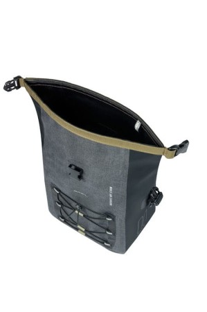 Sakwa pojedyncza BASIL NAVIGATOR STORM SINGLE PANNIER BAG M 12-15 L, Hook On System, wodoodporna, grey black (NEW 2024) - rove.pl