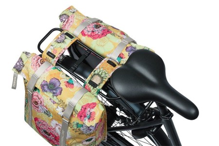 Sakwa podwójna na bagażnik BASIL BLOOM FIELD DOUBLE PANNIER BAG 28-35L, Universal Bridge System, honey yellow (NEW 2024) - rove.pl