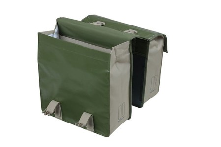 Sakwa miejska podwójna BASIL URBAN LOAD DOUBLE PANNIER BAG 48-53L, Universal Bridge System, 100% wodoodporna, moss green/sand (NEW 2024) - rove.pl