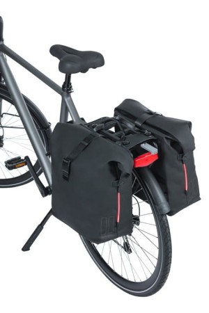 Sakwa podwójna BASIL SOHO DOUBLE PANNIER BAG NORDLICHT MIK, MIK System (ready to go) 41L 100% wodoodporna night black oświetlenie Nordlicht Technology - rove.pl