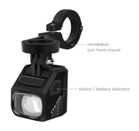 Lampka przednia MAGICSHINE EVO 1100 BLACK, 1100 lumenów, Czarna, Z Uchwytem (NEW 2025) - rove.pl