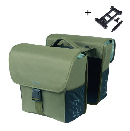 Sakwy BASIL GO DOUBLE BAG, MIK z adapterem do mocowania, 32L, Dark Green (NEW 2025) - rove.pl