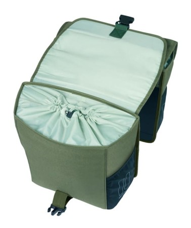 Sakwy BASIL GO DOUBLE BAG, MIK z adapterem do mocowania, 32L, Dark Green (NEW 2025) - rove.pl