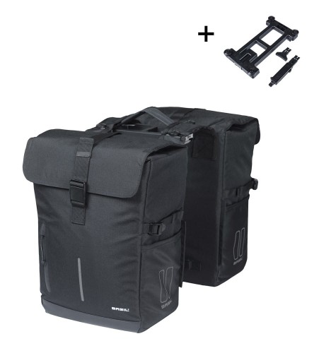 Przejdź do produktu Sakwy BASIL MOVE DOUBLE BICYCLE BAG, MIK z adapterem do mocowania, 30L, Wodoodporna, Black (NEW 2025)