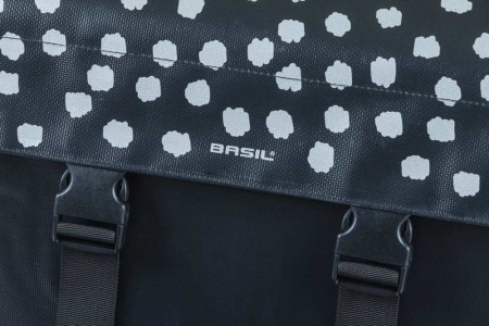 Sakwa miejska podwójna BASIL URBAN LOAD DOUBLE PANNIER BAG 48-53L, Universal Bridge System, 100% wodoodporna, black reflective/black (NEW)