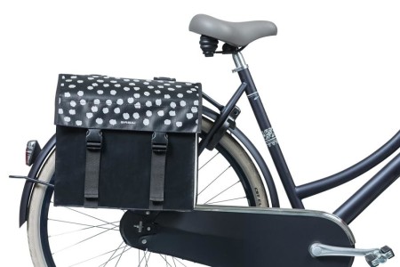 Sakwa miejska podwójna BASIL URBAN LOAD DOUBLE PANNIER BAG 48-53L, Universal Bridge System, 100% wodoodporna, black reflective/black (NEW)