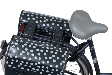 Sakwa miejska podwójna BASIL URBAN LOAD DOUBLE PANNIER BAG 48-53L, Universal Bridge System, 100% wodoodporna, black reflective/black (NEW)