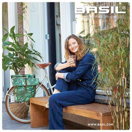 Sakwa miejska podwójna BASIL EVER-GREEN DOUBLE PANNIER BAG 28-32L, Universal Bridge System, wodoodporna thyme green (NEW)