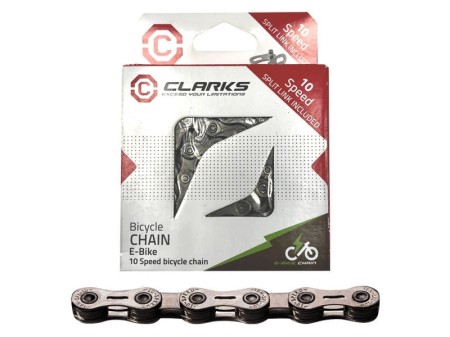 Łańcuch rowerowy CLARKS C10E, 10-rzędowy, 138 ogniw, Spinka, Niklowany, Do rowerów elektrycznych E-BIKE, Ciemny - rove.pl