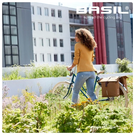 Sakwa miejska podwójna BASIL CITY DOUBLE PANNIER BAG 28-32L, Universal Bridge System, wodoodporna grey melee (NEW)