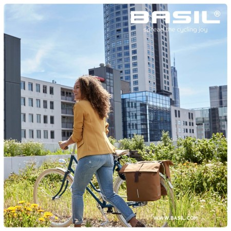 Sakwa miejska podwójna BASIL CITY DOUBLE PANNIER BAG 28-32L, Universal Bridge System, wodoodporna grey melee (NEW) - rove.pl