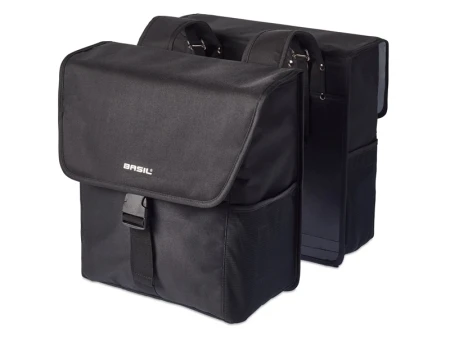 Sakwa miejska podwójna BASIL GO DOUBLE BAG 32L, Universal Bridge System, solid black.webp