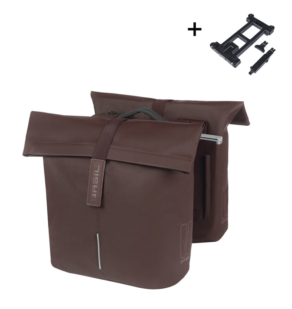 Sakwa miejska podwójna BASIL CITY DOUBLE PANNIER BAG MIK 28-32L, MIK System (ready to go), roasted brown