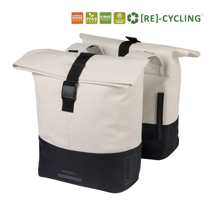Sakwa podwójna BASIL COVE DOUBLE PANNIER BAG 28-32L, Universal Bridge System, off-white/black (NEW 2026)