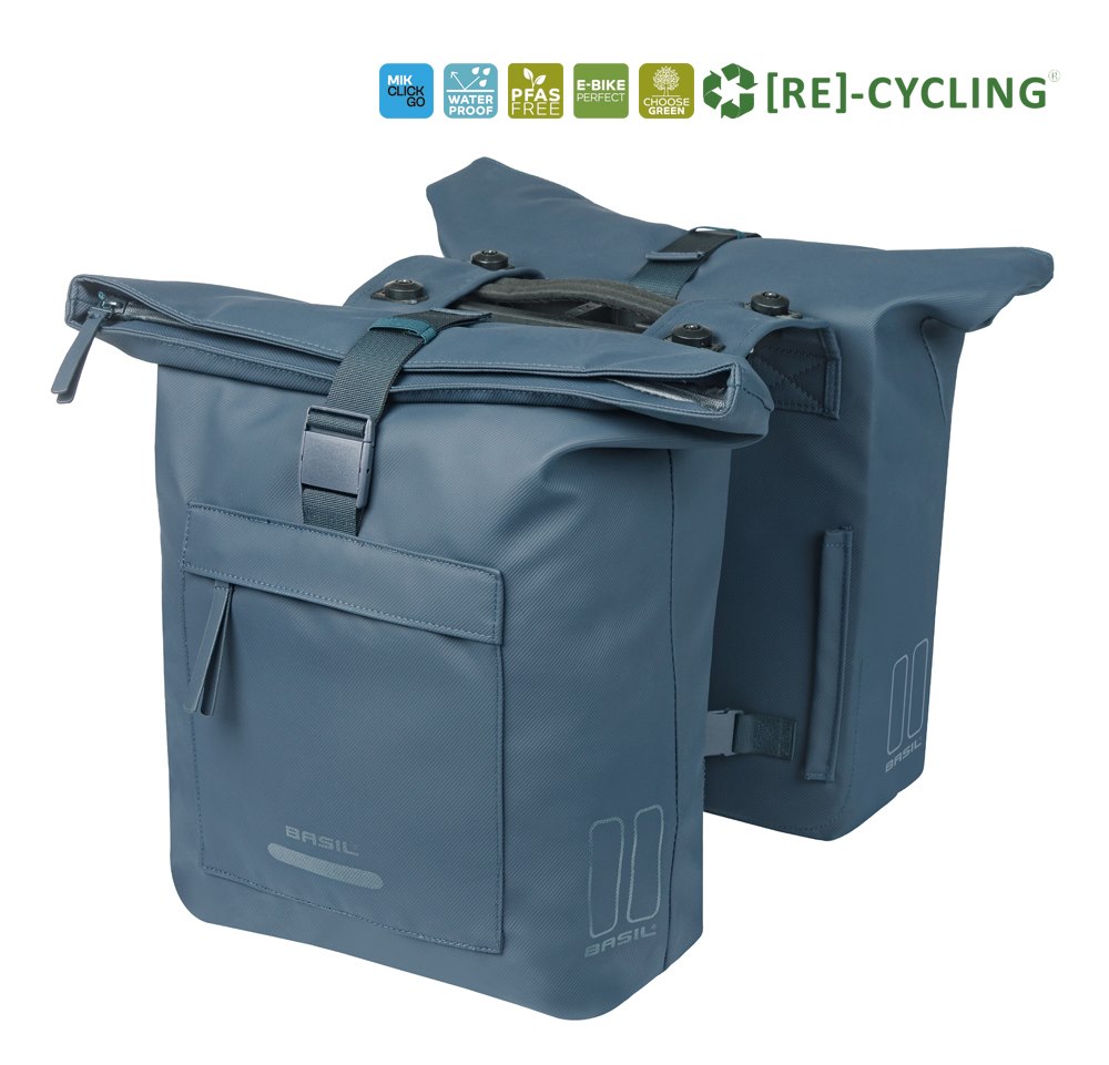 Sakwa podwójna BASIL BROOKLYN DOUBLE PANNIER BAG 41L, MIK System (ready to go), wodoodporna, navy (NEW 2026)