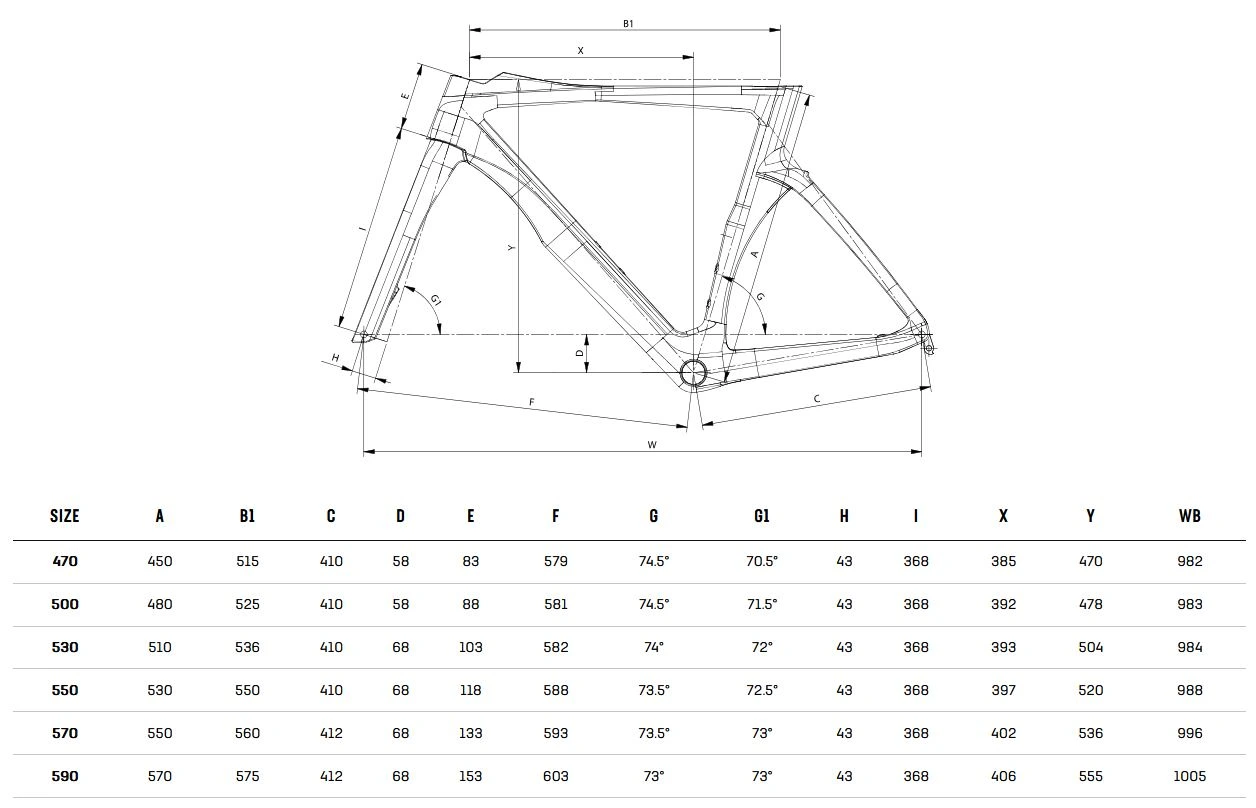 Rower Bianchi OLTRE COMP RIVAL ETAP 12S YTB24I ZN Geometria