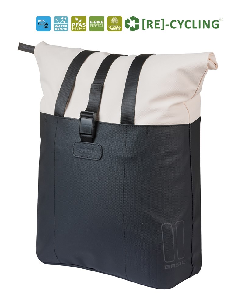 Sakwa pojedyncza BASIL VIVE BICYCLE SHOPPER, MIK Hooks, 15-20L, Wodoodporna, off-white/black (NEW 2026)