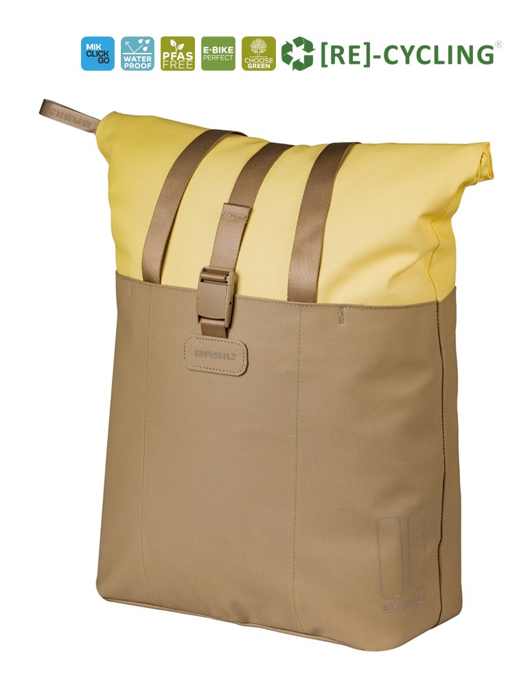 Torba BASIL VIVE BICYCLE SHOPPER, MIK Hooks, 15-20L, Wodoodporna, sand/yellow (NEW 2026)