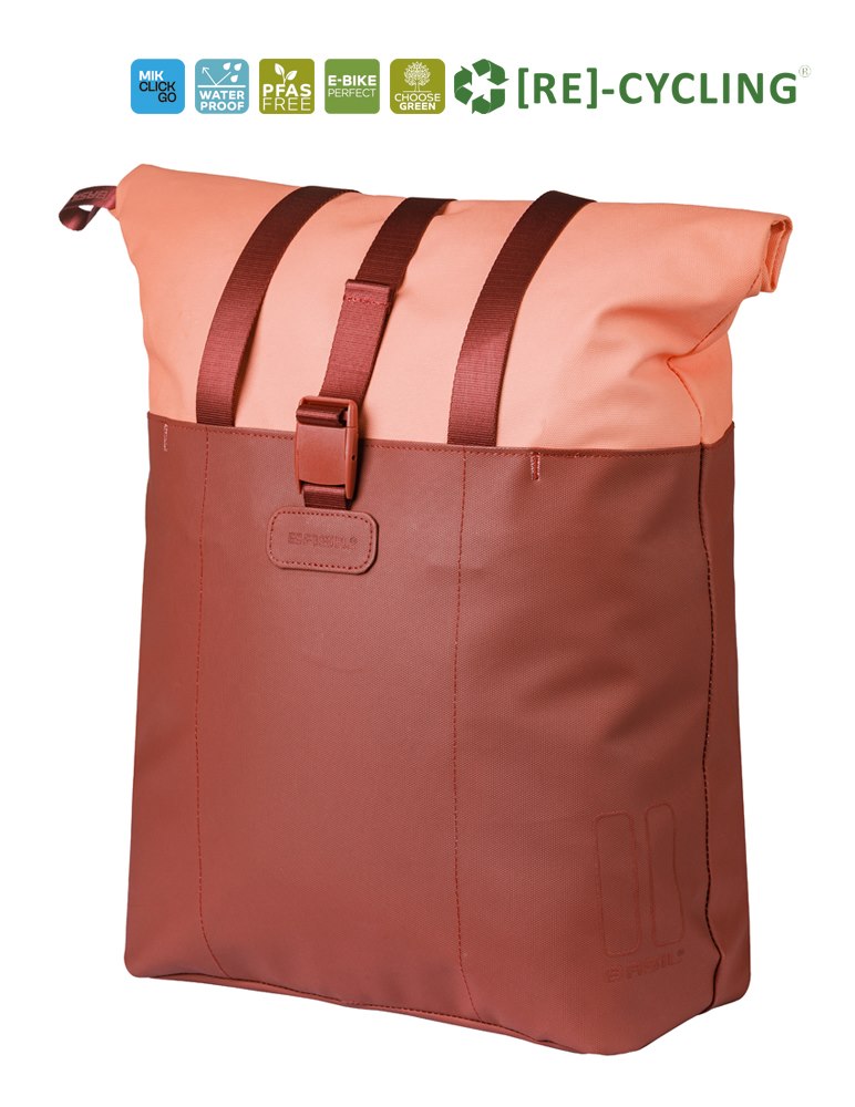 Sakwa pojedyncza BASIL VIVE BICYCLE SHOPPER, MIK Hooks, 15-20L, Wodoodporna, burgundy/pink (NEW 2026)