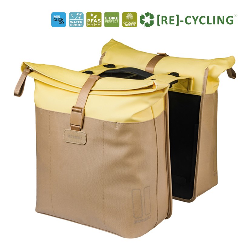 Sakwa podwójna BASIL VIVE DOUBLE PANNIER BAG 28-35L, MIK System (ready to go), sand/yellow (NEW 2026)