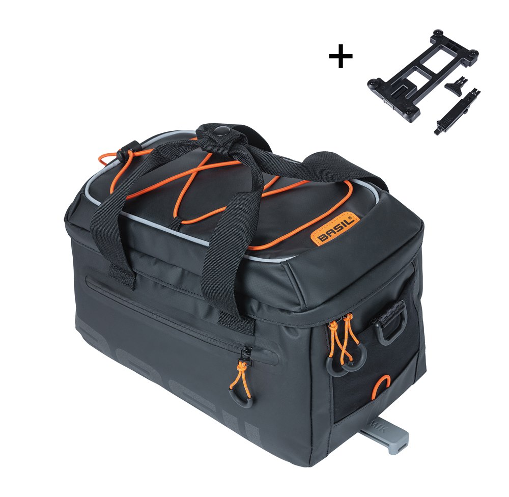 Torba na bagażnik BASIL MILES TARPAULIN TRUNKBAG MIK 7L, MIK System (ready to go), 100% wodoodporna black orange (NEW)