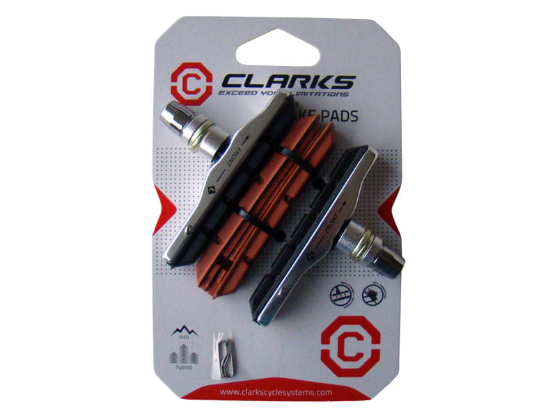Klocki hamulcowe CLARKS CP513, 72mm, Obudowa aluminiowa, Warunki Suche i Mokre, MTB, XTR V-brake, Czarne + 2x wkładki czerwone