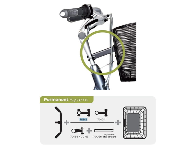 Wspornik mocujący do sztycy kierownicy BASIL PERMANENT SYSTEM II EC moc.22-25,4mm, system mocowania kosza na stałe