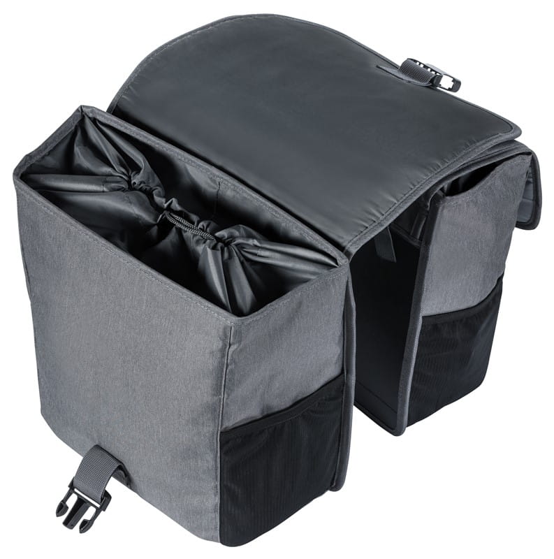 Sakwa miejska podwójna BASIL GO DOUBLE BAG 32L, mocowanie na paski, szary