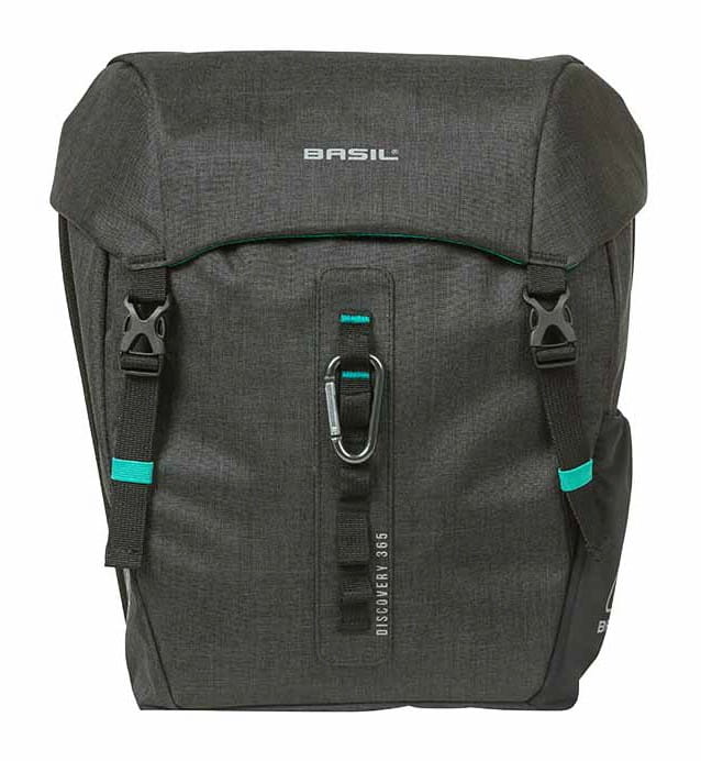 Sakwa miejska podwójna BASIL DISCOVERY M 18L, mocowanie na paski, wodoodporny poliester, black melee