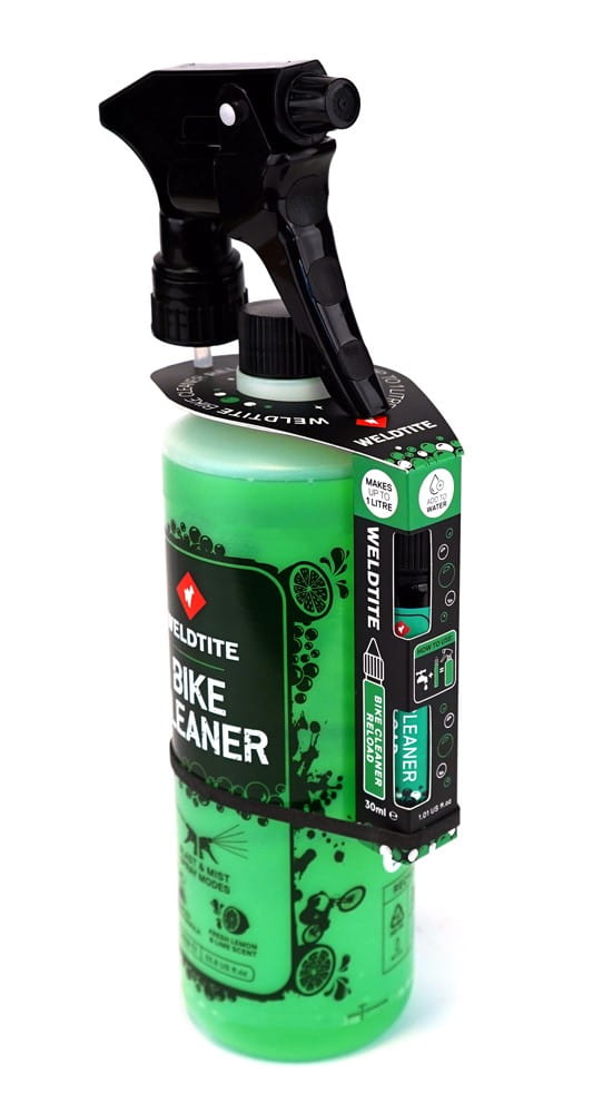 Płyn do mycia roweru WELDTITE BIKE CLEANER LIME SPRAY 1L WITH 30ML RELOAD, Zestaw z koncentratem 30ml (NEW 2025) - rove.pl
