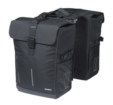 Sakwy BASIL MOVE DOUBLE BICYCLE BAG, MIK z adapterem do mocowania, 30L, Wodoodporna, Black (NEW 2025) - rove.pl