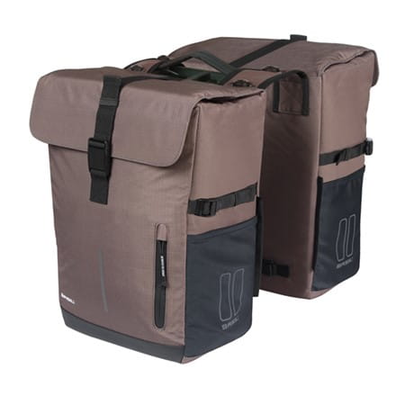 Sakwy BASIL MOVE DOUBLE BICYCLE BAG, MIK z adapterem do mocowania, 30L, Wodoodporna, Brown (NEW 2025) - rove.pl