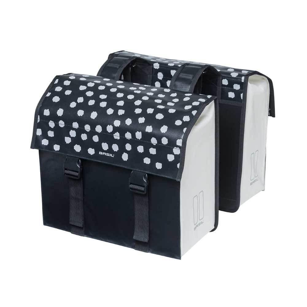 Sakwa miejska podwójna BASIL URBAN LOAD DOUBLE PANNIER BAG 48-53L, Universal Bridge System, 100% wodoodporna, black reflective/black (NEW)