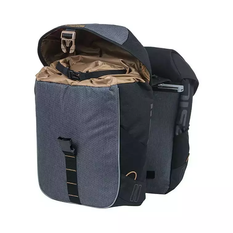akwa miejska podwójna BASIL MILES TARPAULIN DOUBLE PANNIER BAG MIK 34L, MIK System (ready to go), 100% wodoodporna black slate.webp