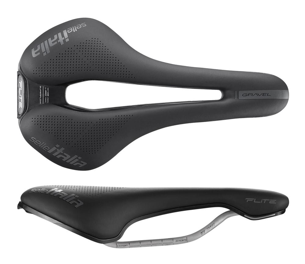 Siodło SELLE ITALIA FLITE BOOST GRAVEL TI316, Superflow L (id match L3), TI 316 Rail, Fibra-Tek, Light Gel, 232g, Czarne